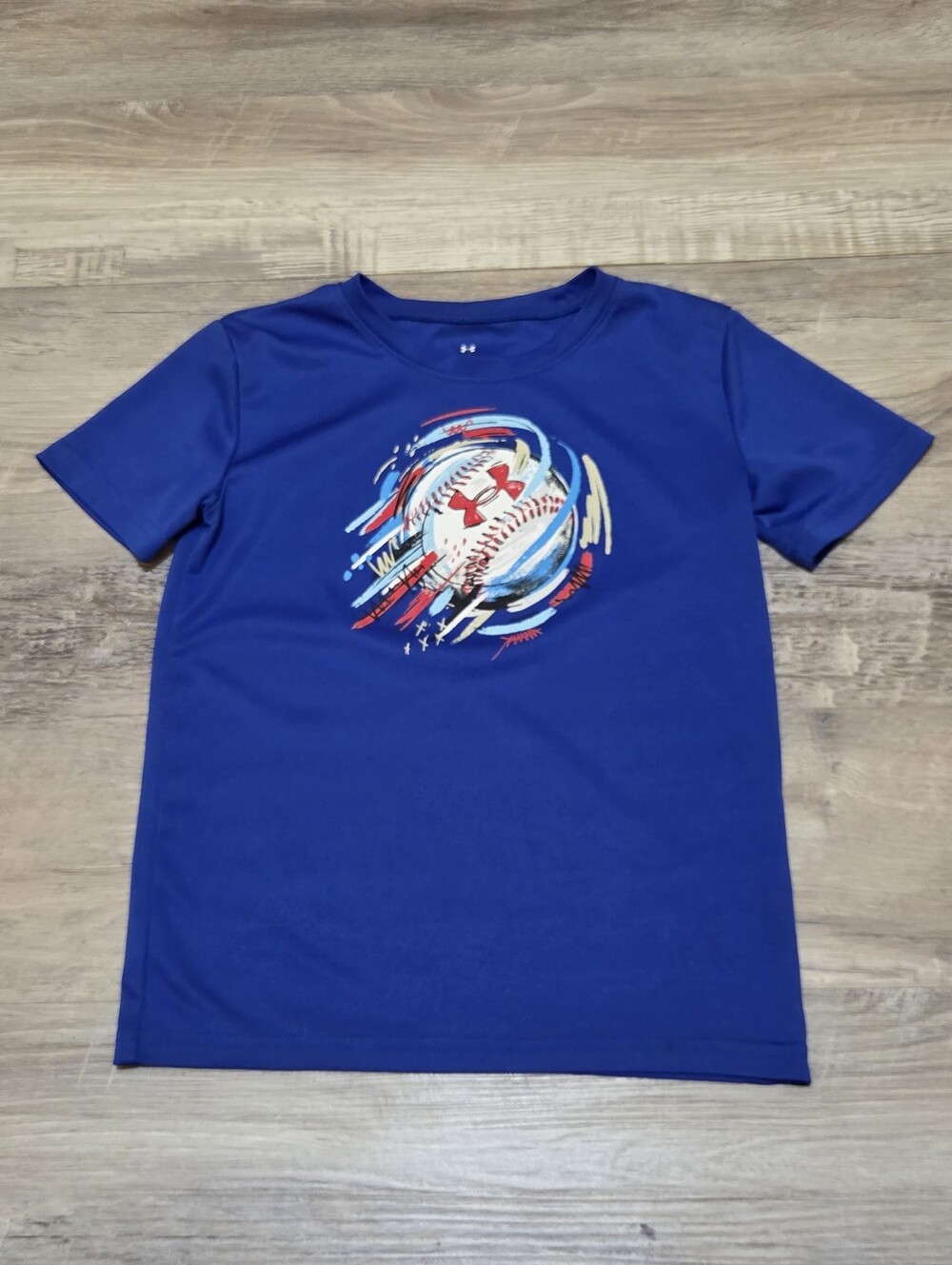 Under Armour Boys Size 7 Royal Blue Baseball Graphic Short Sleeve T-Shirt